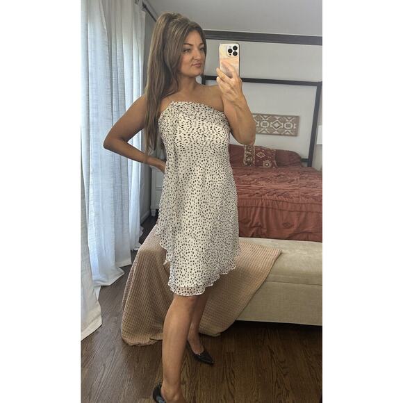 Vintage White House Black Market Size 8 100% Silk White Black Polka Dot Dress - Picture 4 of 8